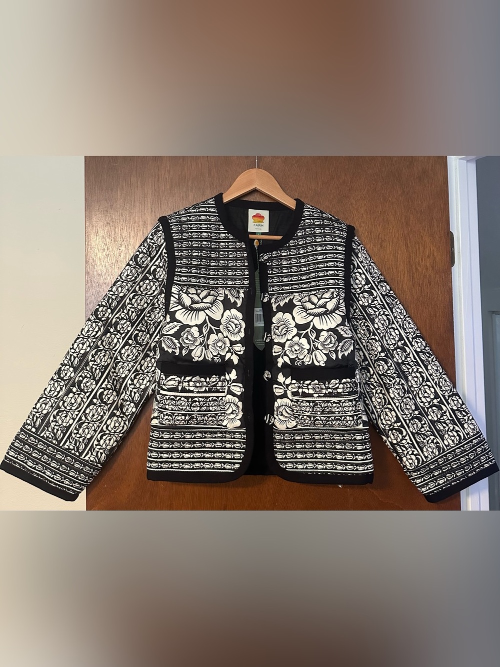 NWT FARM RIO Black Cashews And Birds Seam Padded Jacket